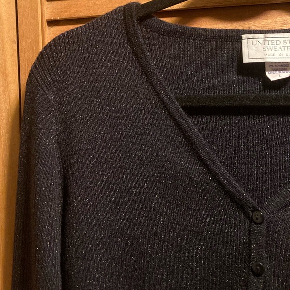United States Sweaters Black with Silver Metallic Threads Cardigan - Picture 5 of 12